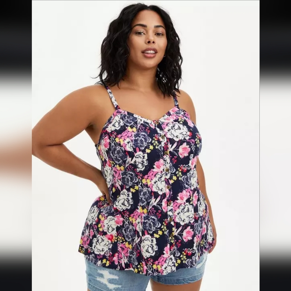 NWT Torrid Navy Blue Floral Fit & Flare Cami Tank Top Womens Size‎ 6X V-neck